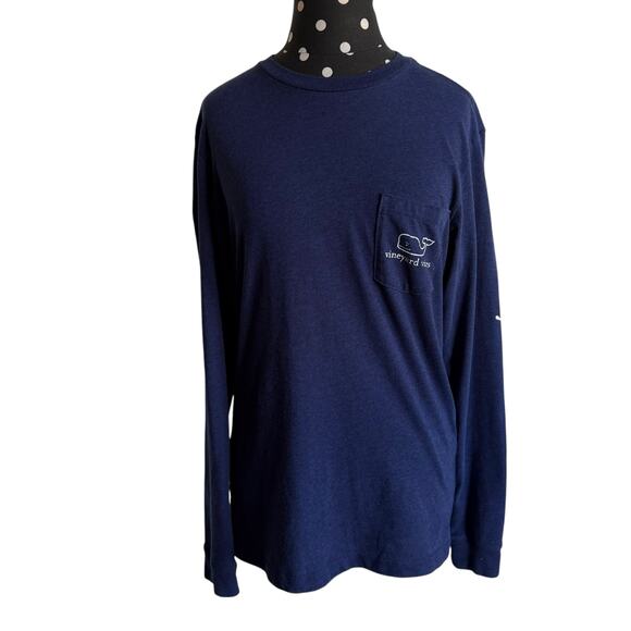 Vineyard Vines Mens T-Shirt XS Long Sleeve Heathered Vintage Whale Pocket Navy - Picture 3 of 8